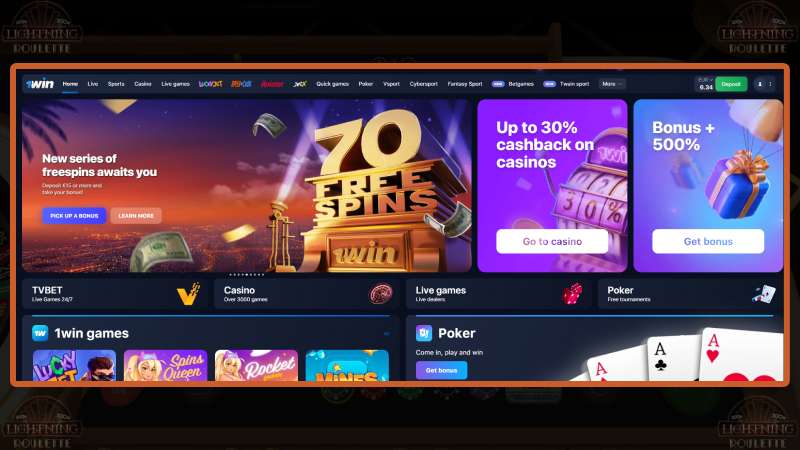 Registre-se no 1Win Casino e jogue Lightning Roulette