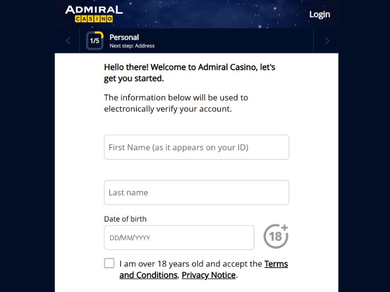 Регистрация в Admiral Casino