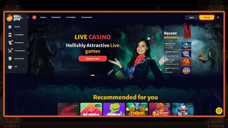 Register at Hell Spin casino and play Lightning Roulette